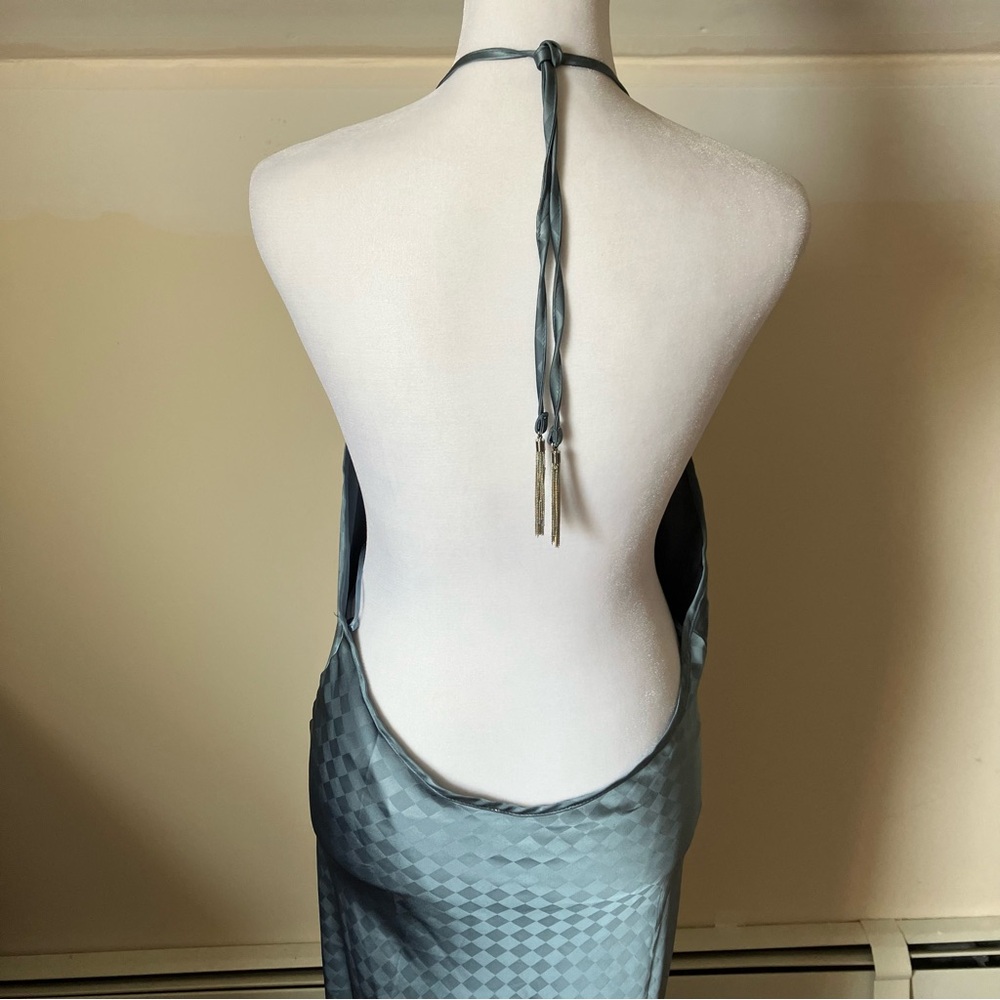 House of Harlow 1960 Halterneck Backless Baby Blue Diamond Patterned Dress Large - Picture 9 of 14